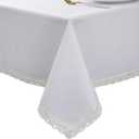 EHouseHome Faux Linen Tablecloth with Lace Trim - Waterproof/Spill Proof/Stain Resistant/Wrinkle Free/Oil Proof - for Banquet, Parties, Dinner, Wedding, Holiday, White, Rectangle, 60x120Inch