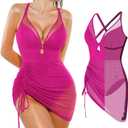 Popilush Swim Dress for Women One Piece Swimsuits Tummy Control Slimming Mesh Sheer Sarong Wraps Bathing Suits XXL