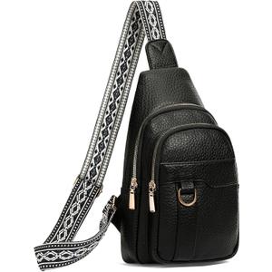 GAEKEAO Sling Bag for Women Crossbody Bags Fanny Pack Vegan Leather Chest Bag Travel Shoulder Belt Purse Backpack Gifts (9980-black)
