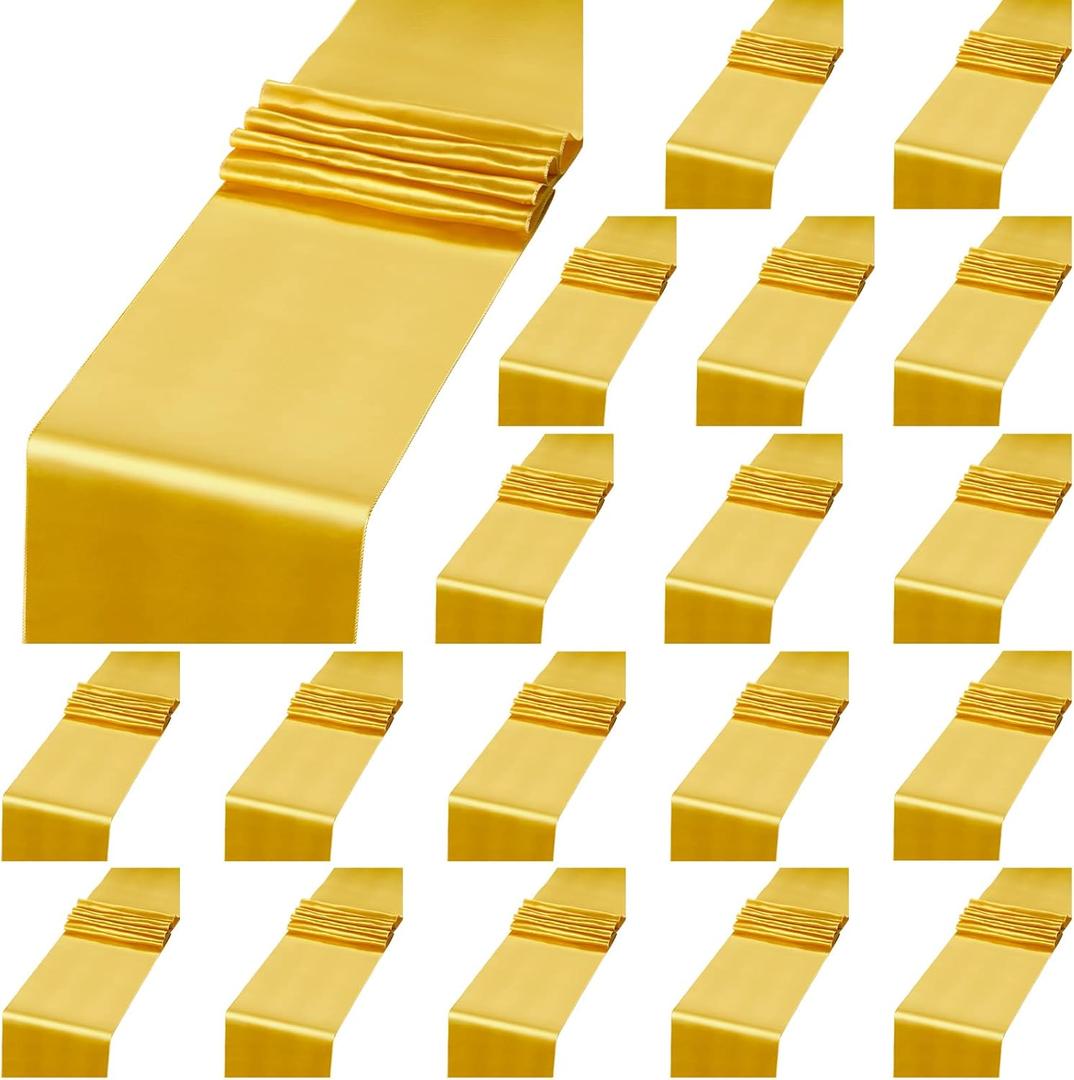 Tudomro 30 Pack Satin Gold Table Runner Bulk 12 x 108 Inch Silk Tablecloth Cover for Rectangle Table Rustic Wedding Party Decor for Bridal Shower Birthday Graduation Party Banquet Decor