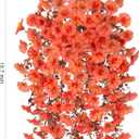 Ivydale 2 PCS Artificial Fall Hanging Flowers Fake Plants Outdoor,Silk Morning Glory Faux Flowers with Eucalyptus Leaves,UV Resistant Realistic Mums Plants for Home Garden Decor (Orange)