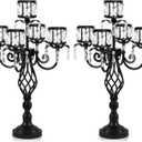 23.2 inch Tall Elegant and Chic Black 5 Arm Pendant Crystal Candlestick Holder Table Decoration tealight Candle Holder, Candelabra for Gorgeous Wedding/Parties Table Centerpiece (2, Black)