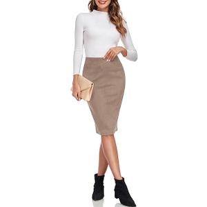 ODCOCD Women's Faux Suede Pencil Skirt Size L