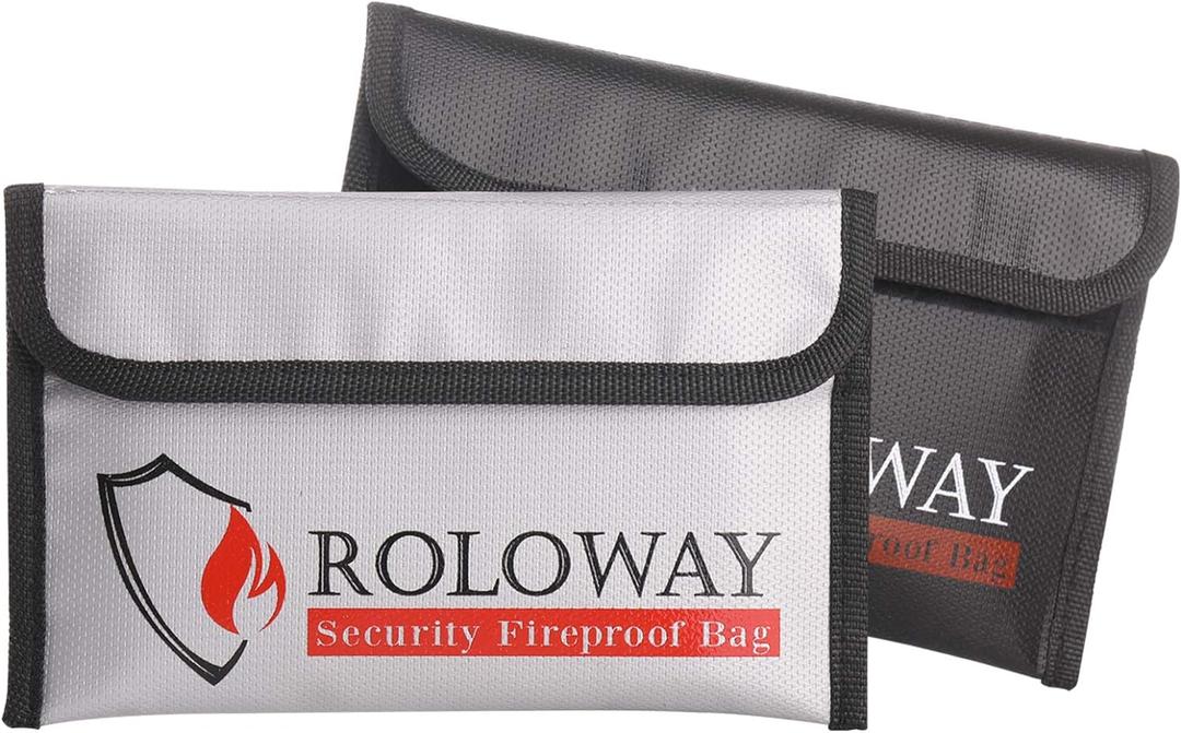 ROLOWAY Small Fireproof Bag (5 x 8 inches), Non-itchy Fireproof Money Bag for Cash, Valuables, Passport, Currency & Keys (2-Pack) (8 x 5 inch)
