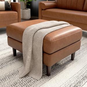 Bush Home Storage Ottoman with Tray, Living Room Furniture, Max Collection, Buffed Camel Vegan Leather