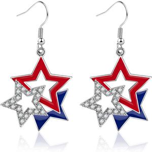 July 4th Independence Day Earrings American Flag Five-pointed Star Earrings Dangle Earrings for Women Independence Day Gifts