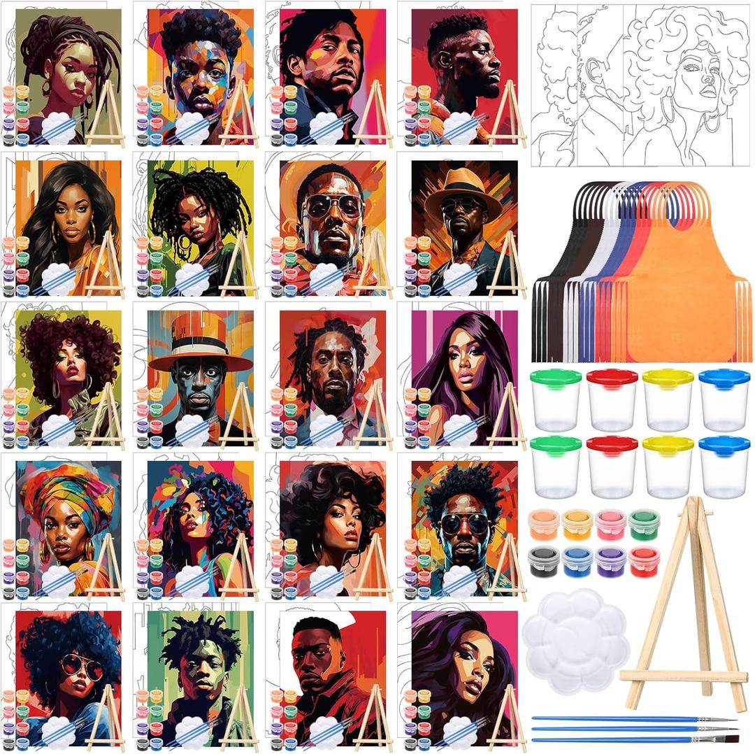 Sherr 140 Pcs 20 Set Pre Drawn Canvas Kit for Painting Craft Sip and Paint Kit for Adults Pre Printed Canvas Painting Favor for Virtual DIY Birthday Gifts Adult's Date Party(Cool Gentlemen and Lady)