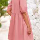 PRETTYGARDEN Womens 2025 Summer Casual Short Sleeve Dresses A Line Bow Tie Front Babydoll Loose Cute Mini Dress with Pockets (Pink, S)