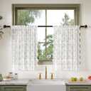 Anmao Vintage Lace Valance Kitchen Curtains 36 Inches Long 2 Panels, Semi Sheer Floral Over Sink Lacy Cafe Curtain, Elegant Window Short Small Drapes, 55W x 36L, White Plum