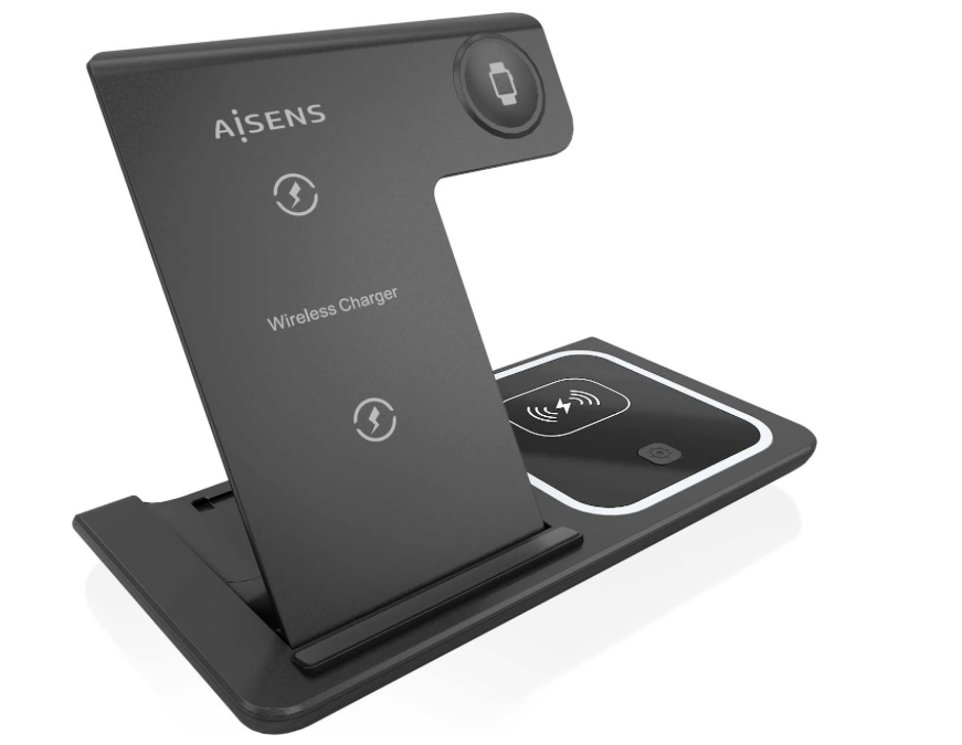 AISENS 15W 3 in 1 USB C Wireless Charger for Apple Watch Mobile Phone Ariculars with Charging Case White 