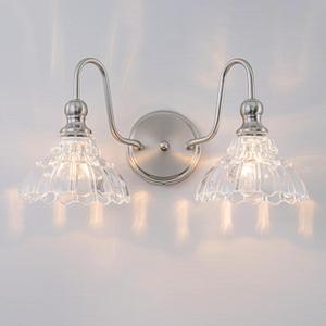Vintage Bathroom Light Fixtures Over Mirror, 2-Light Brushed Nickel Wall Sconce Lighting with Flower Glass Shade, Farmhouse Vanity Lights for Bedroom Kitchen Living Room Hallway Light