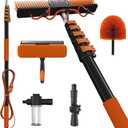 30Ft Reach Solar Panel Cleaning Brush Kit with 5-24ft Telescoping Pole, Water Fed Window Cleaner Tool with 20" Brush, Soap Dispenser, Cobweb Duster, Squeegee for Roof, RV, Gutter, Boat, Deck
