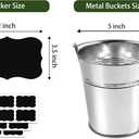 12 Metal Buckets with Chalkboard Stickers, Small Galvanized Pail for Party and Wedding, 5 Inch Tin Buckets, Garden Planters