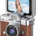Mini Keychain Digital Camera with 180° Flip Selfie Screen - 1.47’’ HD Portable Camera 64GB SD Card for Vlog Pocket Travel Video Recorder, Easy to Use for Students Beginners (Brown)
