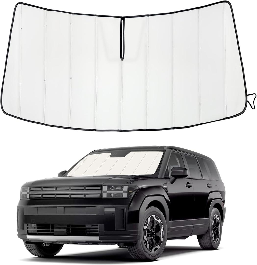 Windshield Sun Shade for Hyundai Santa Fe 2024-2025 2026, Front Window Visor Accessories, Accordion Folding Design Blocks Heat & UV Rays Maintain Cool Interior and Save Space