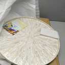 PEMAR 22" Round Mother of Pearl Extra Large Ottoman Tray with Raised Edge, Oversized Decorative Luxury Wooden Serving Tray for Food, Coffee Table, Breakfast in Bed (White Cream Sunlight)