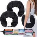 1/2PCS Travel Pillow Stuffable with Clothes As Carry-On Luggage Fits Up to 3 Days of Travel Essentials, Multifunctional U-Shaped Pillowcase for Business, Trip, Outdoor (2PCS-Black)