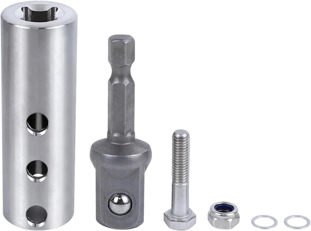 Stainless Steel Trailer Jack Drill Adapter, Top Wind Trailer Jack Crank Handle Cordless Drill Adapters with a 1/2 Inch Socket Adapter Bit, Compatible with 1 Inch Jacks Drive Shaft