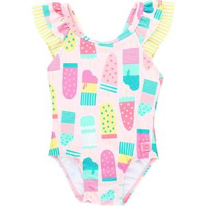 RuffleButts Baby/Toddler Girls Ruffle Strap One Piece Swimsuit w/UPF 50+ Sun Protection (2T, Ice Cream Social)