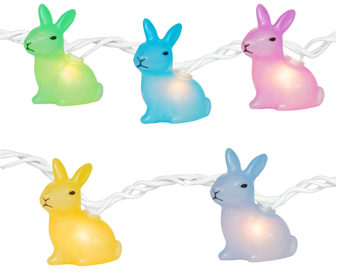 Couah 8.5Ft Multicolor Easter Lights with 10 LED Bunny Lights Plug in Easter String Lights Waterproof for Home Indoor Outdoor Garden Spring Party Easter Decorations