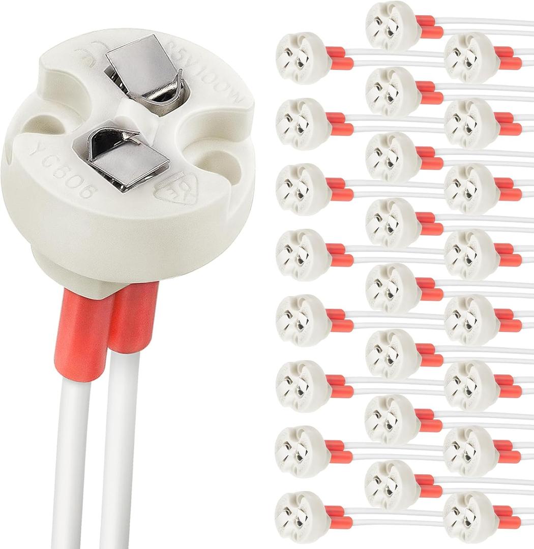 DiCUNO G4, GU5.3 Bi-Pin Ceramic Base Socket, MR16, MR11 Halogen Incandescent LED Bulb Holder Wire Connector (24pcs)