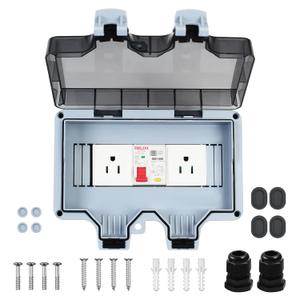 Outdoor Power Outlet with 32A Leakage Protection, IP66 Waterproof, 15A 110-250V, Lockable, Grey Plastic, Outdoor-Electrical-Outlets