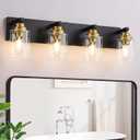 Black and Gold Bathroom Light Fixture, 4 Light Brushed Gold Vanity Light, 27.5" Modern Farmhouse Bathroom Lighting Fixtures Over Mirror, with Clear Glass Shade, Vanity Lights for Bedroom Hallway