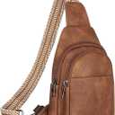 Sling Bag for Women, Crossbody Bags Purse for Women Trendy Vegan Leather Chest Bag with Adjustable Guitar Strap (Mocha Brown)