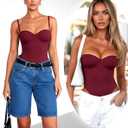 OZICERD Women Sexy Sweetheart Neck Cami Bodysuit Built in Bra Body Suit Top, Small