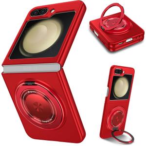 Magnetic Case for Samsung Galaxy Z Flip 5, [Compatible with MagSafe] Military Grade Shockproof Slim fit Samsung Z Flip 5 Phone Case with Magnetic Ring Kickstand, Red