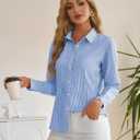 siliteelon Striped Button Down Shirts for Women Dress Shirts Long Sleeve Collared Casual Office Work Blouses Tops (Blue, S)