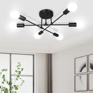 CANMEIJIA Modern Sputnik Chandelier Ceiling Light Fixture with 6 Lights Black Mid Century Ceiling Mount Lights Fixture for Bedroom, Dining Room, Living Room, Kitchen, E26 Base, Bulbs Not Included