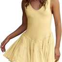 Gacaky Womens Sleeveless Mini Dress Casual Boho Ruffle Tiered Mini Dress High Waist Mini Skirts Golf Tennis Dresses with Built-in Shorts Yellow Medium size M