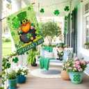 Happy St Patricks Day Gnome House Flag Burlap 28x40 Double Sided, Green Leprechaun Hat Shamrock Lucky Clover Holiday Party Sign Large Flags Yard Outdoor Decorations DF656-28