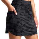 SANTINY Women's 17'' Long Swim Skirt with Pockets High Waisted Modest Tummy Control Swimsuit Skirt Bathing Suit Bottoms (Black Camo)