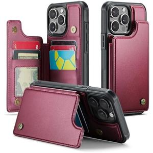 JEEHOOD Compatible with iPhone 14 Pro Max Wallet Case with Card Holder RFID Blocking for Women Men, Double Magnetic Clasp Kickstand Shockproof Phone Case Fit for iPhone 14 Pro Max, Red