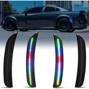 Colorful Flowing(Not RGB) LED Side Marker Light Compatible with Dodge Charger 2015-2023 Front Rear Bumper Lights, Side Marker Lamp Kit 4PCS,