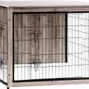 DWANTON Dog Crate Furniture with Cushion, Wooden Kennel Table with Double Doors, Indoor Dog House, Extra Large Size, 43.3" L, Greige