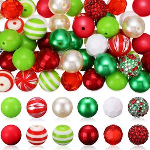 Sintuff 50 Pcs Christmas Bubblegum Beads Bulk 20 mm Red Green Colored Acrylic Plastic Spacer Gumball Beads for Xmas DIY Bracelet Pendant Necklace
