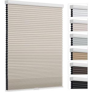 Cordless Cellular Shades, Blackout Room Darkening Black Out Honeycomb Blinds for Indoor Windows Bedroom, Pull Down Pleated Accordion Blind Easy Install, Shade Size 27" Wx64 H, Beige