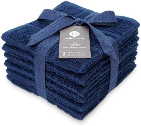 Mellow Buff 100% Cotton Terry Dish Cloth & Dish Towel, 6 Pack, Super Soft and Absorbent Kitchen Towels, Perfect for Kitchen Cleaning and Dish Washing (Navy Blue 6 Pack) 16x25