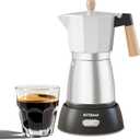 Electric Espresso Coffee Maker, Italian Coffee Pot, Electric Moka Pot, Cuban Coffee Maker, Portable Cafeteras Electricas Espresso Makers with Detachable Base 3 or 6 Cup (Silver)