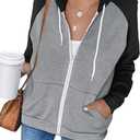 INFITTY Women's Casual Color Block Long Sleeve Zip Up Hooded Sweatshirt Lightweight Hoodies Jacket with Pocket (Gray, S)