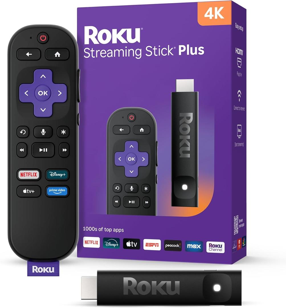 Roku Streaming Stick Plus 2025 - 4K & HDR Roku Streaming Device for TV with Voice Remote - Free & Live TV