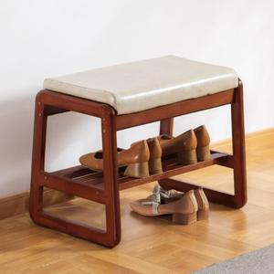 latifolia Solid Wood Bench, Entryway Shoe Bench with Cushion, 2 Tier Shoe Storage Organizer for Hallway, Living Room(Grey,21.65''L)