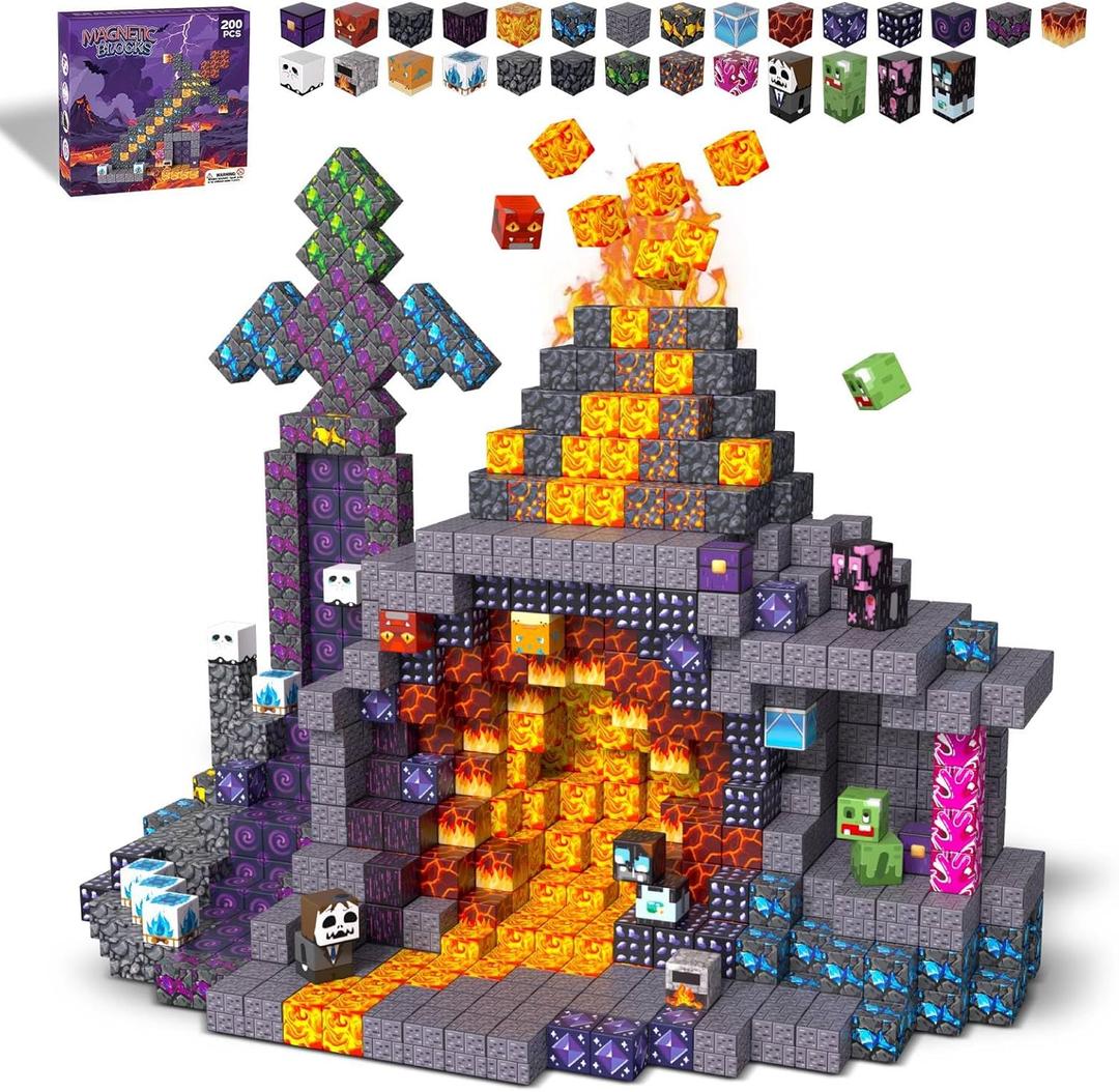 200PCS Magnetic Building Blocks for Kids, STEM Educational Magnet Stacking Toys for Age 3-5 4-8 8-12, Sensory Play Montessori Toys for Boys and Girls, Creative Construction Gift Ideas for Children