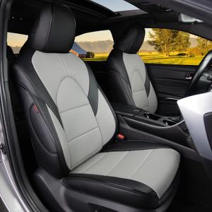 HKZ Custom Fit Camry Seat Covers for Toyota Camry 2018 2019 2020 2021 2022 2023 2024 XLE, XSE, XLE V6, XSE V6 - Gas Models Only & Avalon 2019-2022(Non-Hybrid) 5-Seats Full Set, Leather-Black+Grey