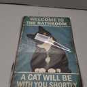 4 x Funny Cat Bathroom Sign for Cat Lovers - "A Cat Will Be With You Shortly" Vintage Wall Art, Unique Gift 8x12 Inch (2908)