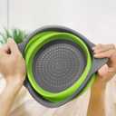 2pcs Collapsible Colander, Round Green Set Folding Silicone strainers for Kitchen, Collapsible Funnel Suitable for Draining Pasta, Vegetables and Fruits, Small