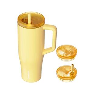 KISSKIND 40 oz Lumispin Tumbler with Handle and Hidden Straw, 100% Leak Proof Water Cup with Handle, Insulated Water Bottle for Travel, Mom, Nurse, Teacher, Student, Butter Yellow